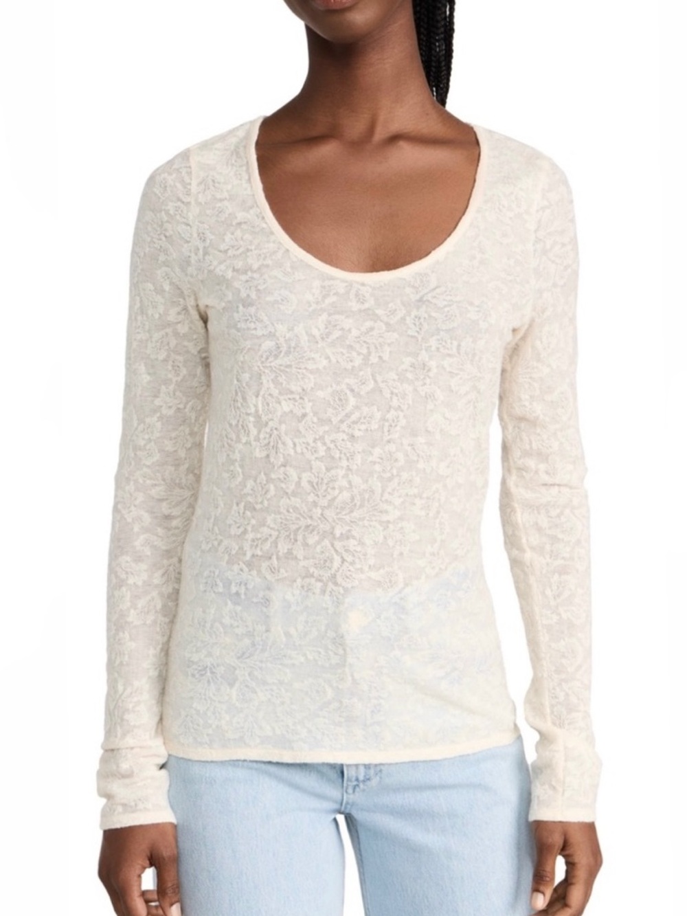 VINCE IVORY JACQUARD LONG SLEEVE TOP